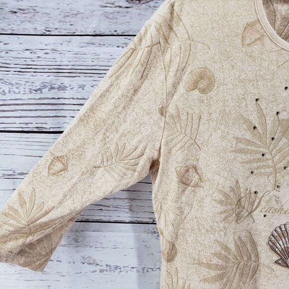Studio Collection Light Brown Sea Shells 100%Cotton Top Size L - Picture 5 of 12